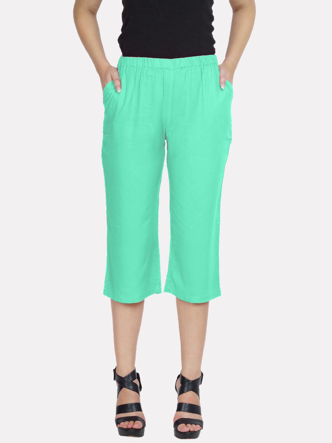 

PATRORNA Women Plus Size Turquoise Blue Antimicrobial Treated Slim Fit Capris