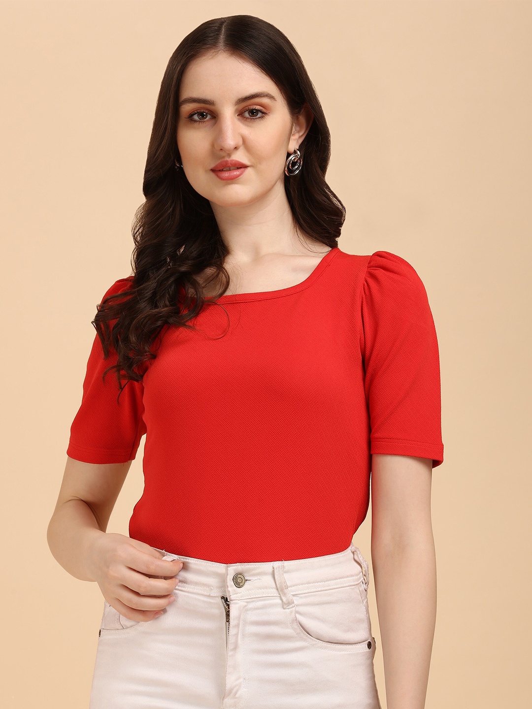 

Wedani Red Square Neck Top