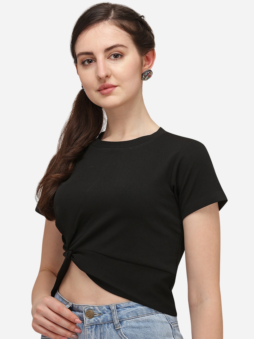 

Wedani Women Black Solid Crop Top