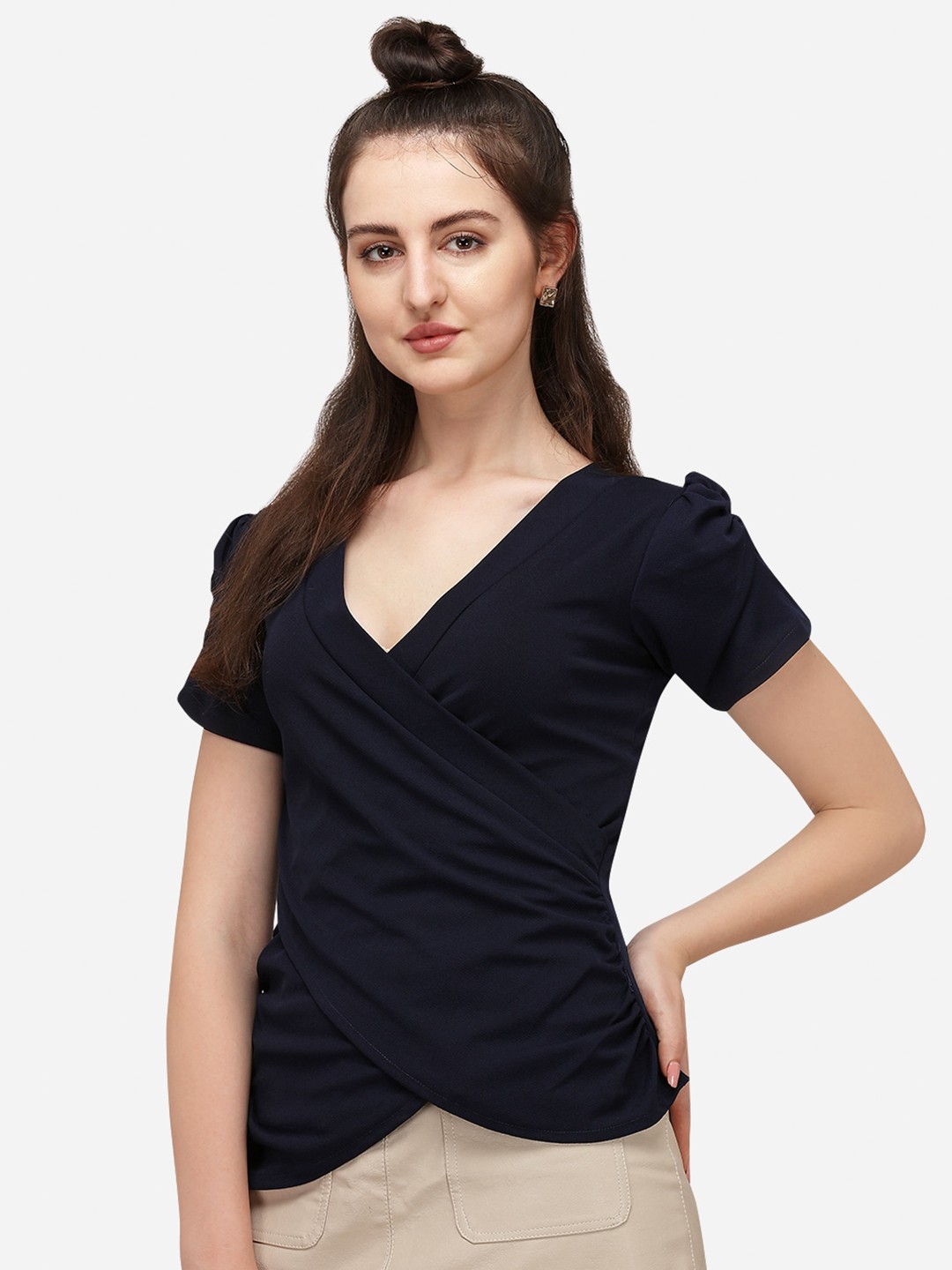 

Wedani Navy Blue Wrap Top