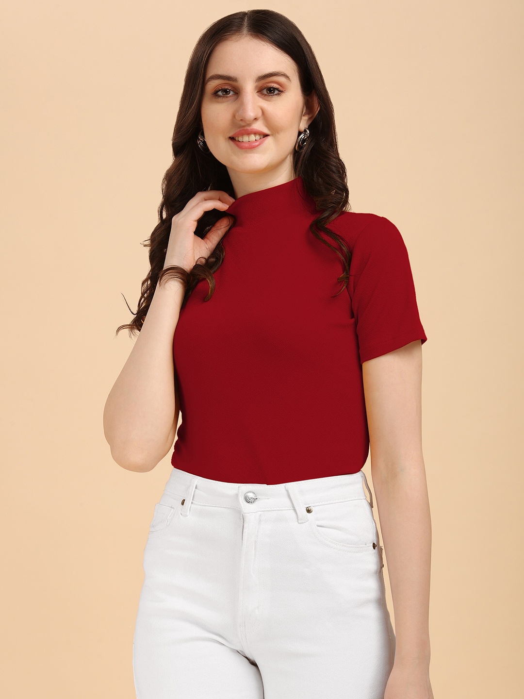 

Wedani Maroon High Neck Top