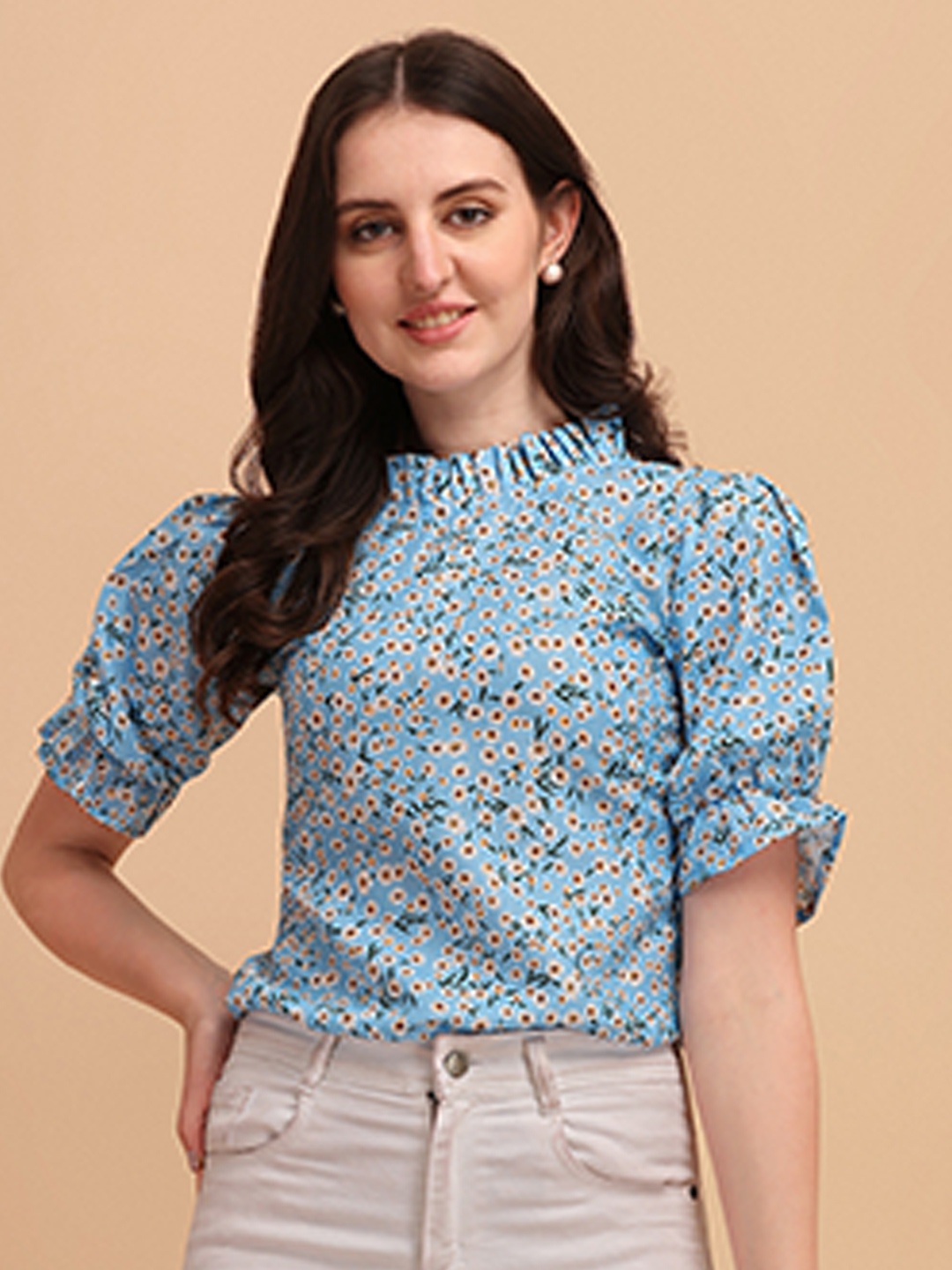 

Wedani Women Blue Floral Print Top