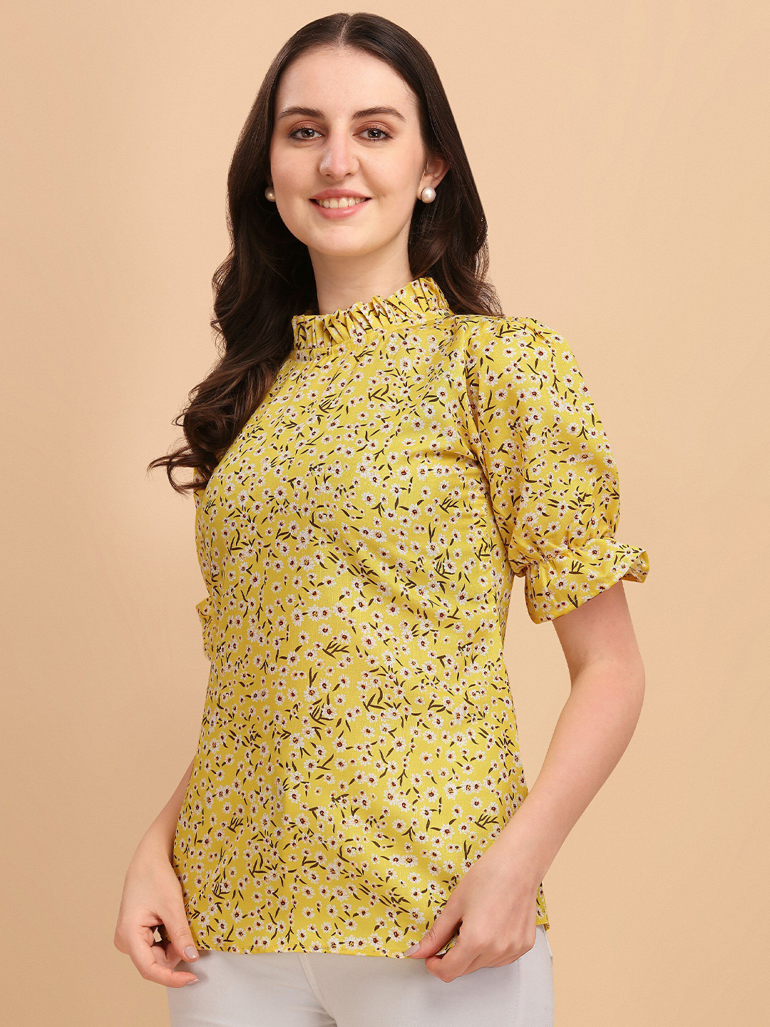 

Wedani Women Yellow Floral Print Top