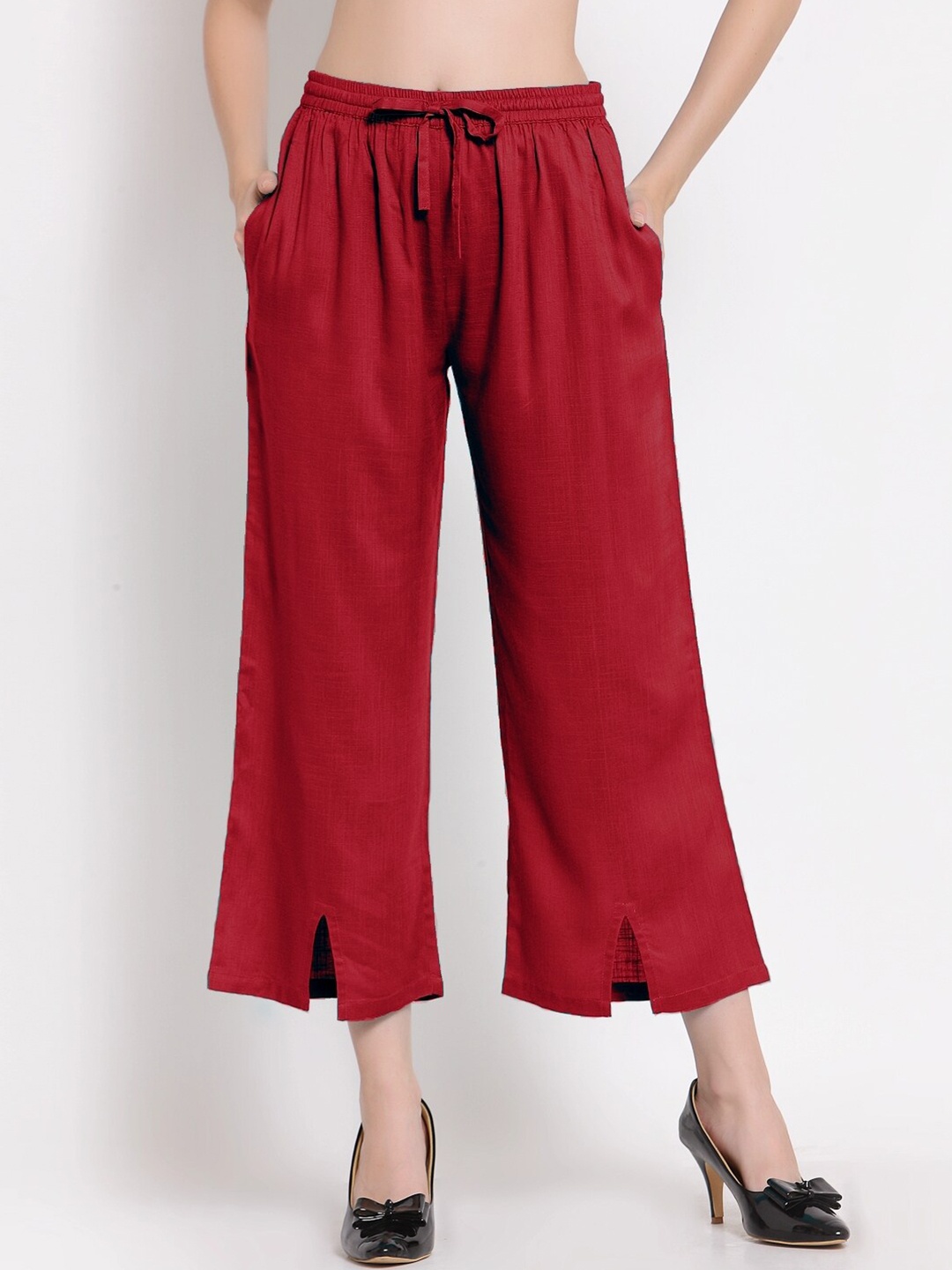 

PATRORNA Plus Size Women Maroon Relaxed Fit Cotton Capris