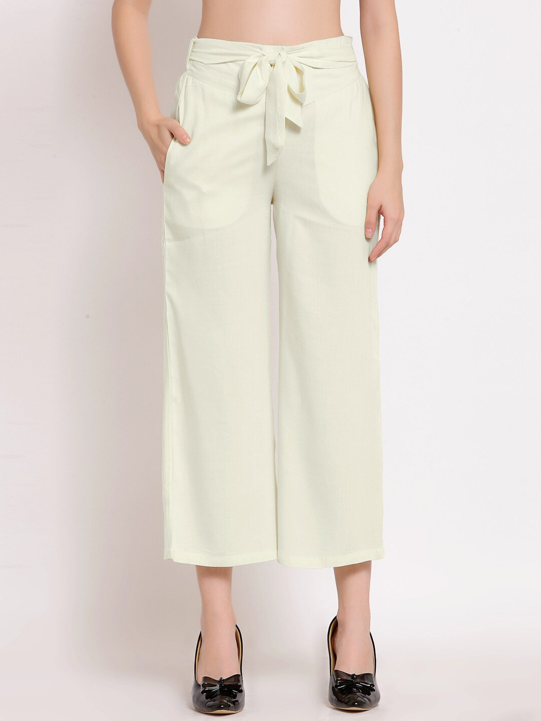 

PATRORNA Plus Size Women Off White Relaxed Fit Cotton Capris