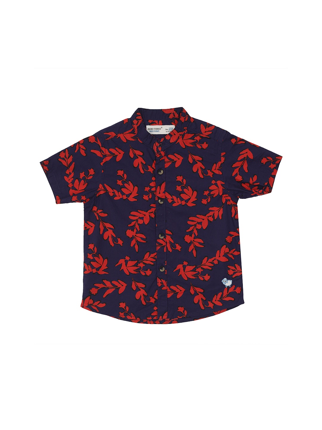 

ZERO THREE Boys Navy Blue Standard Floral Printed Casual Shirt 100% Cotton