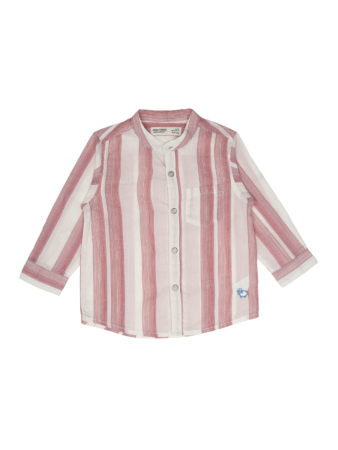 

ZERO THREE Infants Boys Coral Red Standard Multi Stripes Regular-Fit Cotton Casual Shirt