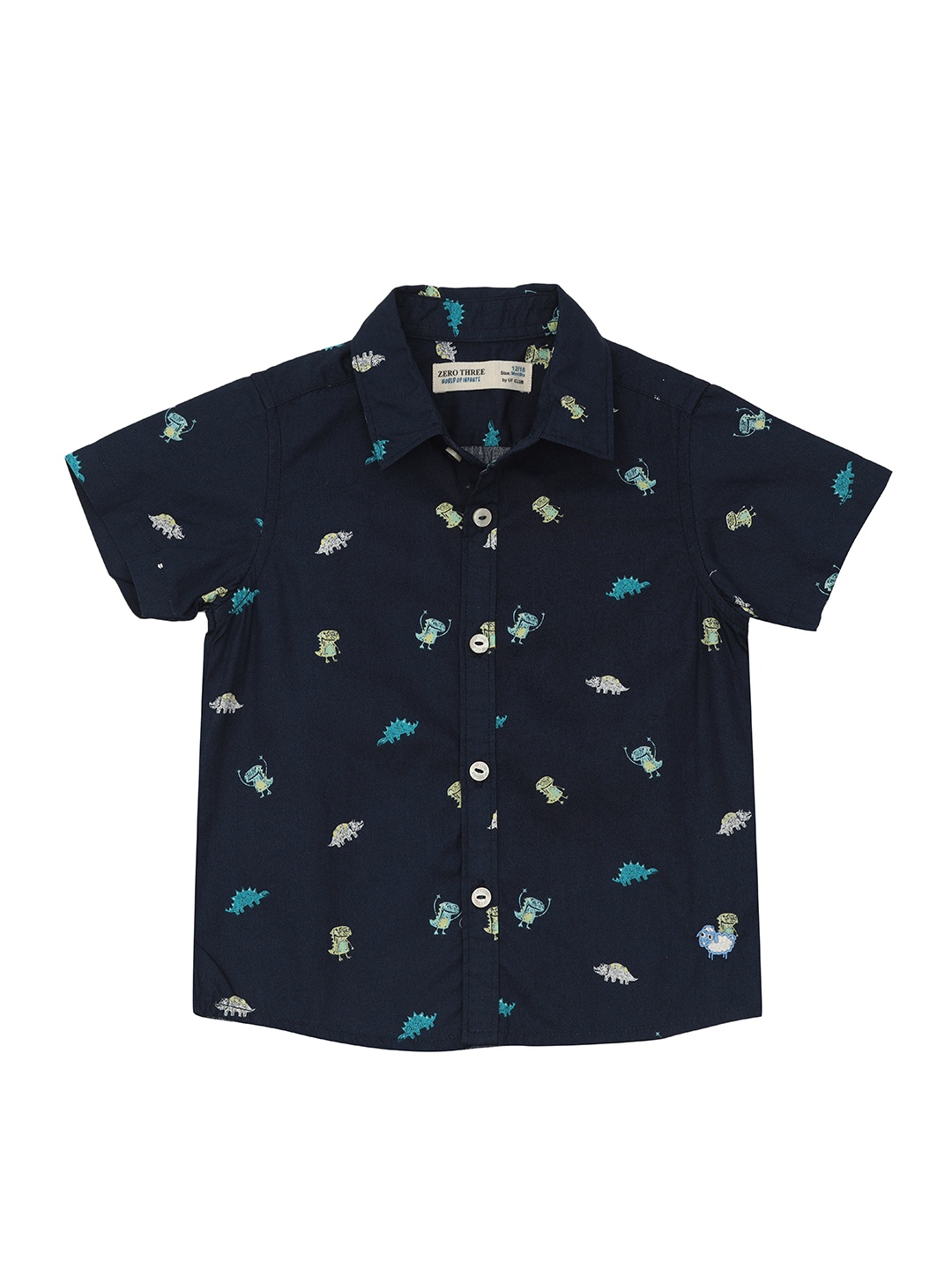 

ZERO THREE Infant Boys Navy Blue Standard Printed Regular-Fit Pure Cotton Casual Shirt