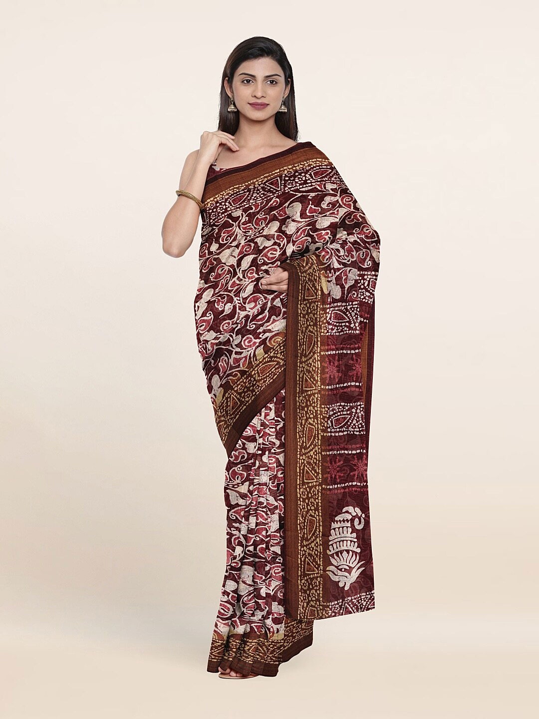 

Pothys Purple & Beige Ethnic Motifs Printed Cotton Blend Saree