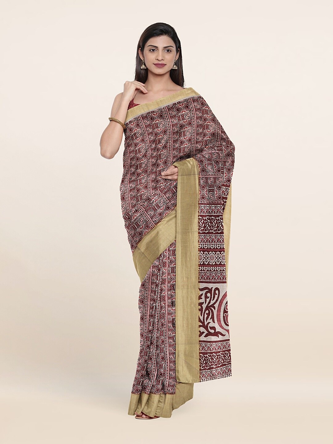 

Pothys Pink & Maroon Ethnic Motifs Zari Saree