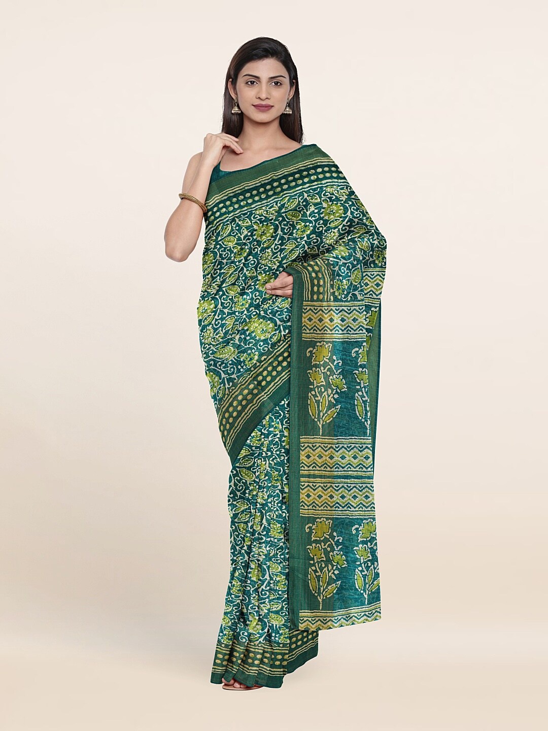 

Pothys Green & Blue Floral Saree