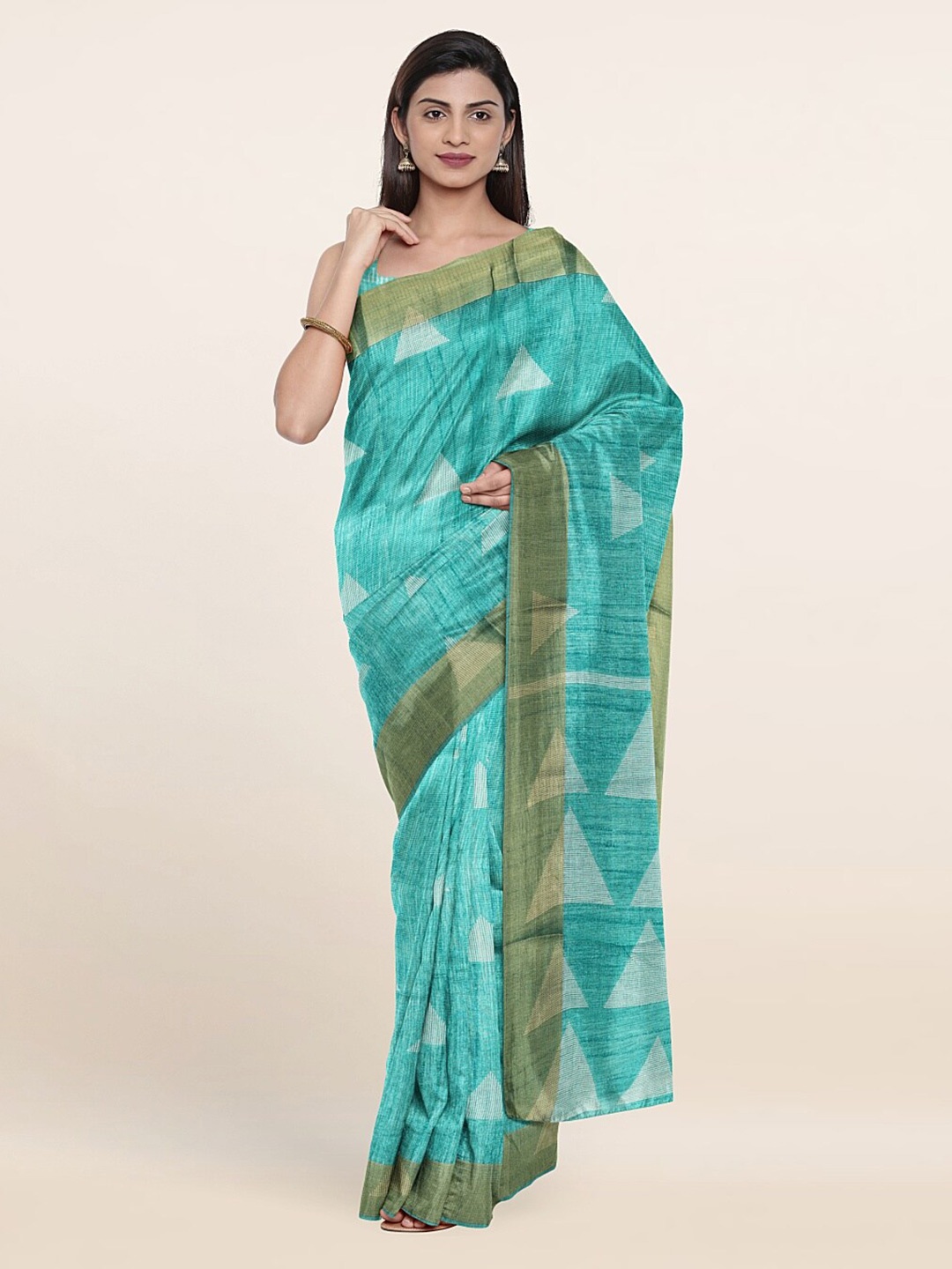 

Pothys Blue & White Printed Cotton Blend Saree