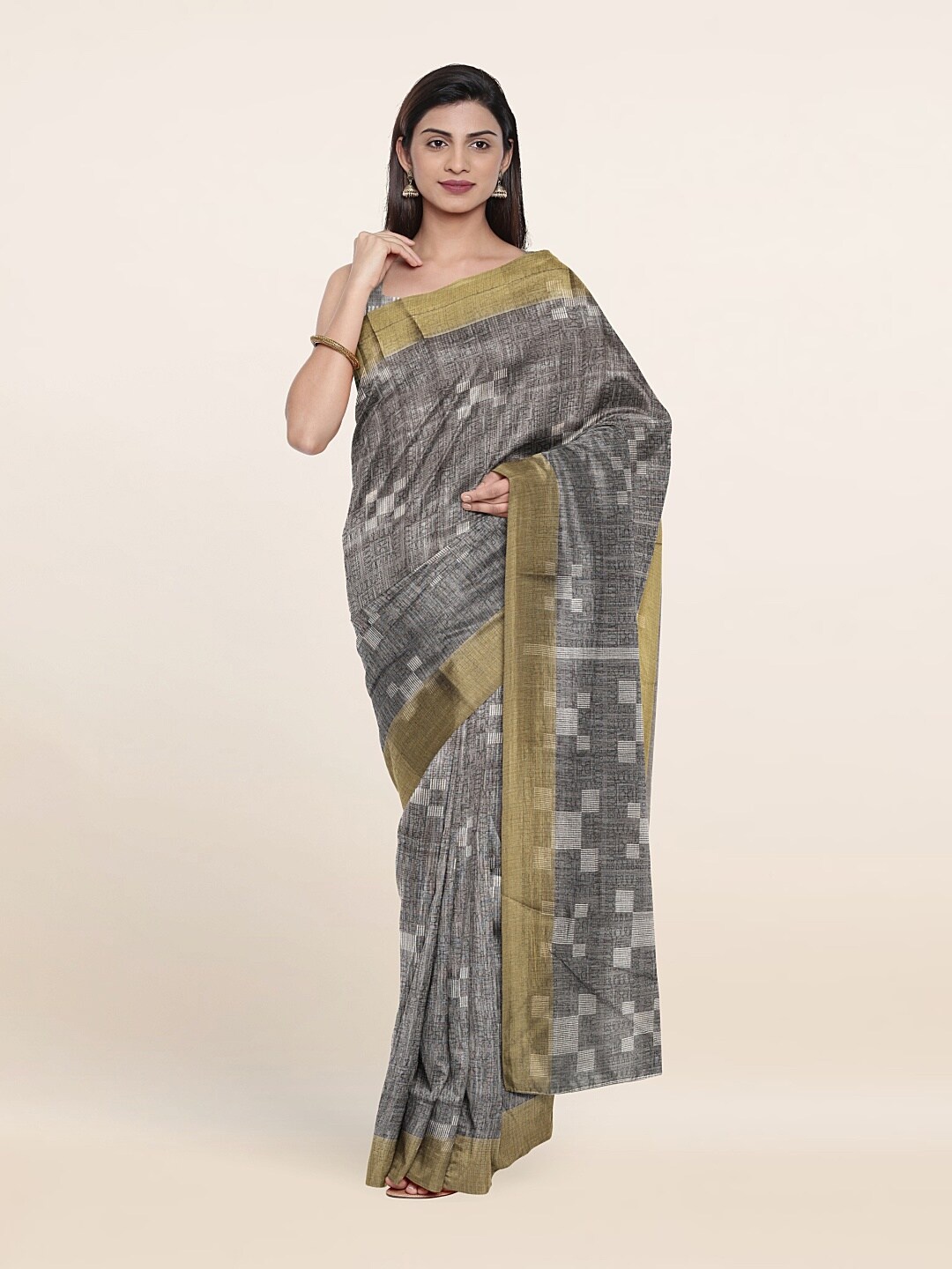 

Pothys Grey & White Zari Printed Saree