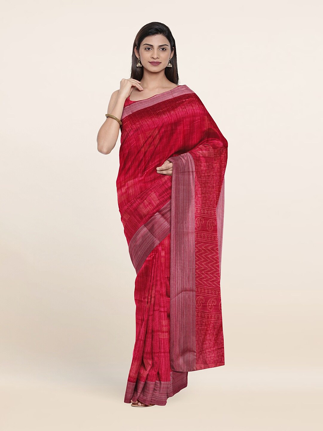 

Pothys Red & Pink Printed Saree