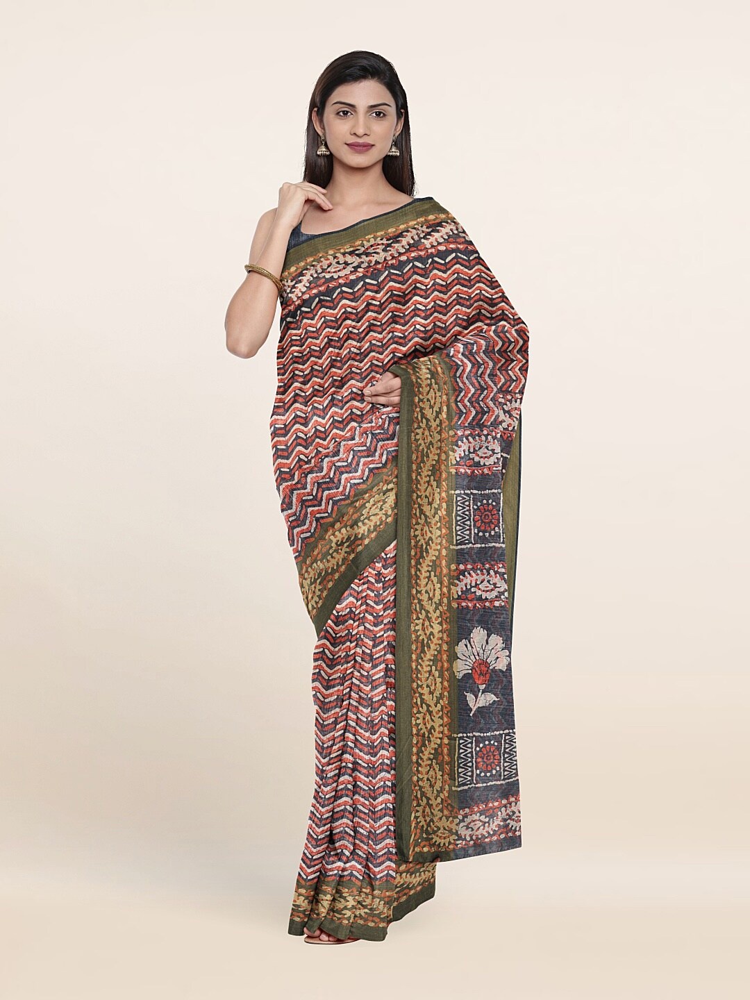 

Pothys Grey & Red Printed Saree