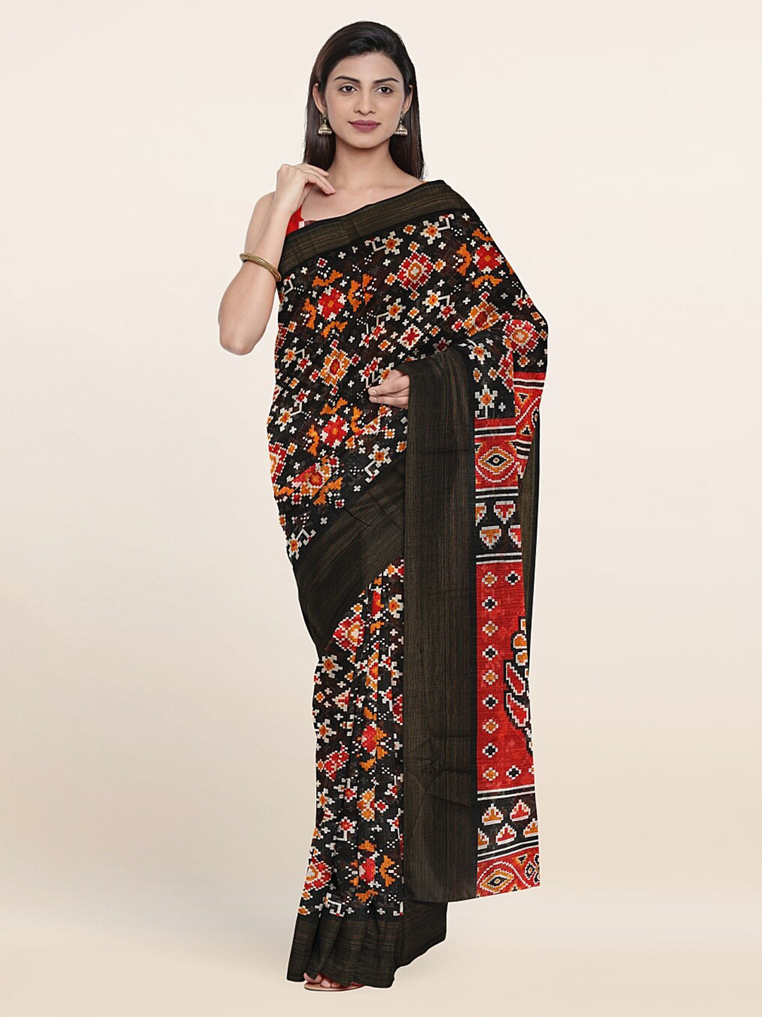 

Pothys Black & Red Ethnic Motifs Zari Saree
