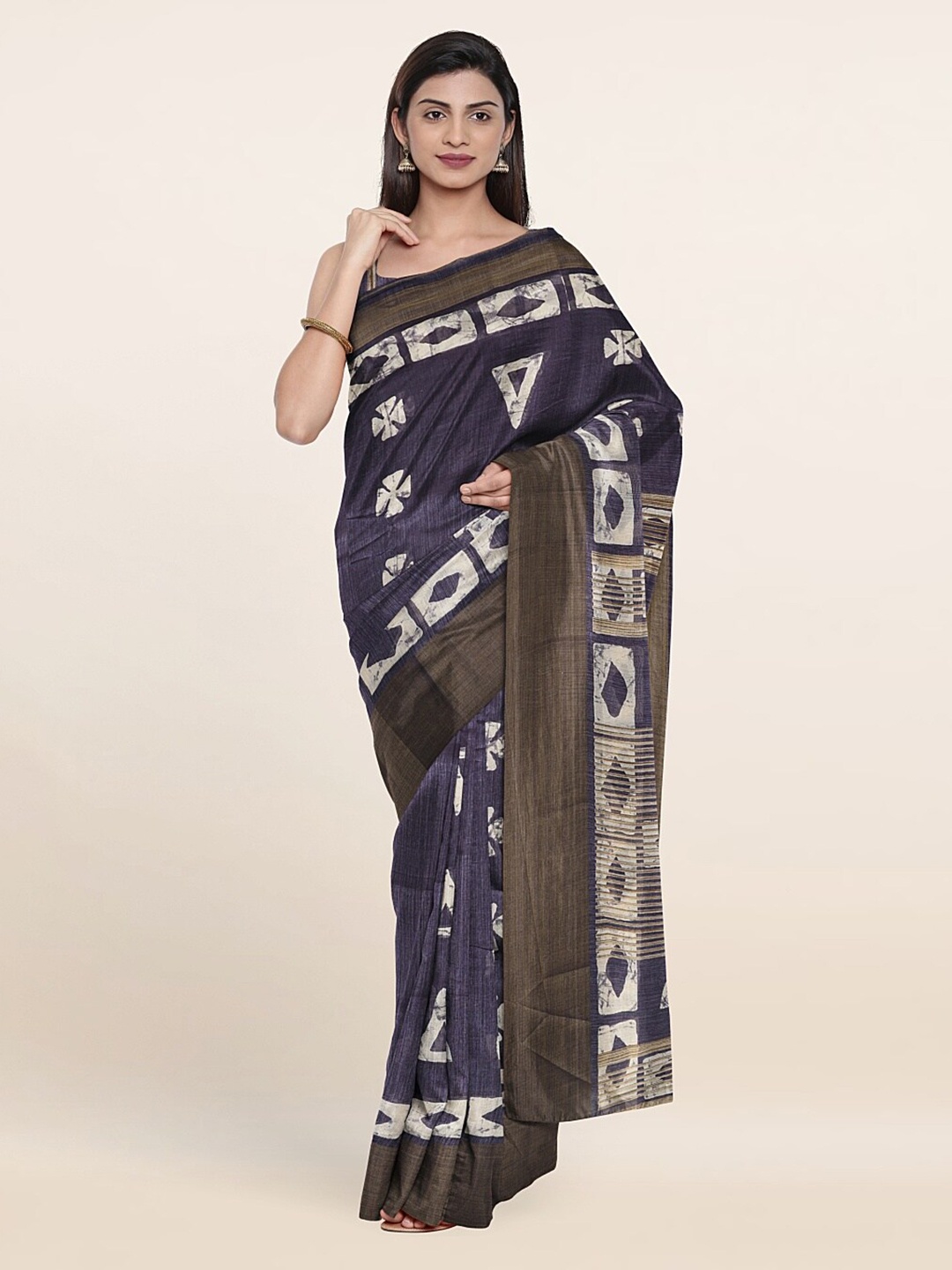 

Pothys Blue & Olive Green Printed Cotton Blend Saree