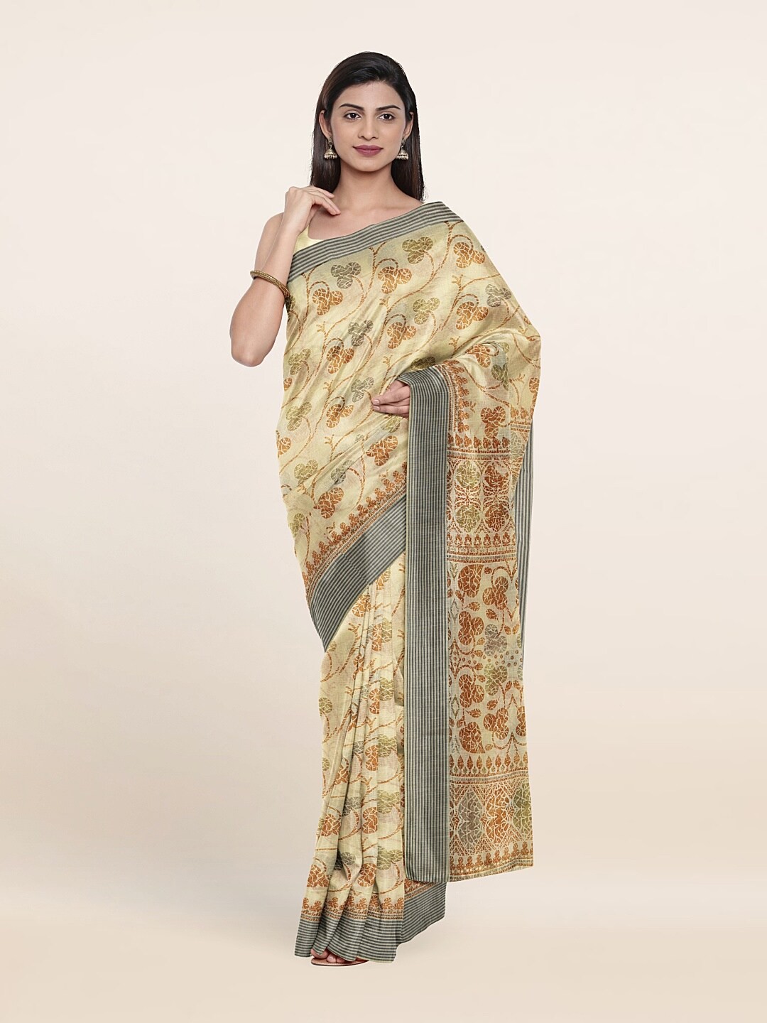 

Pothys Yellow & Grey Floral Printed Saree