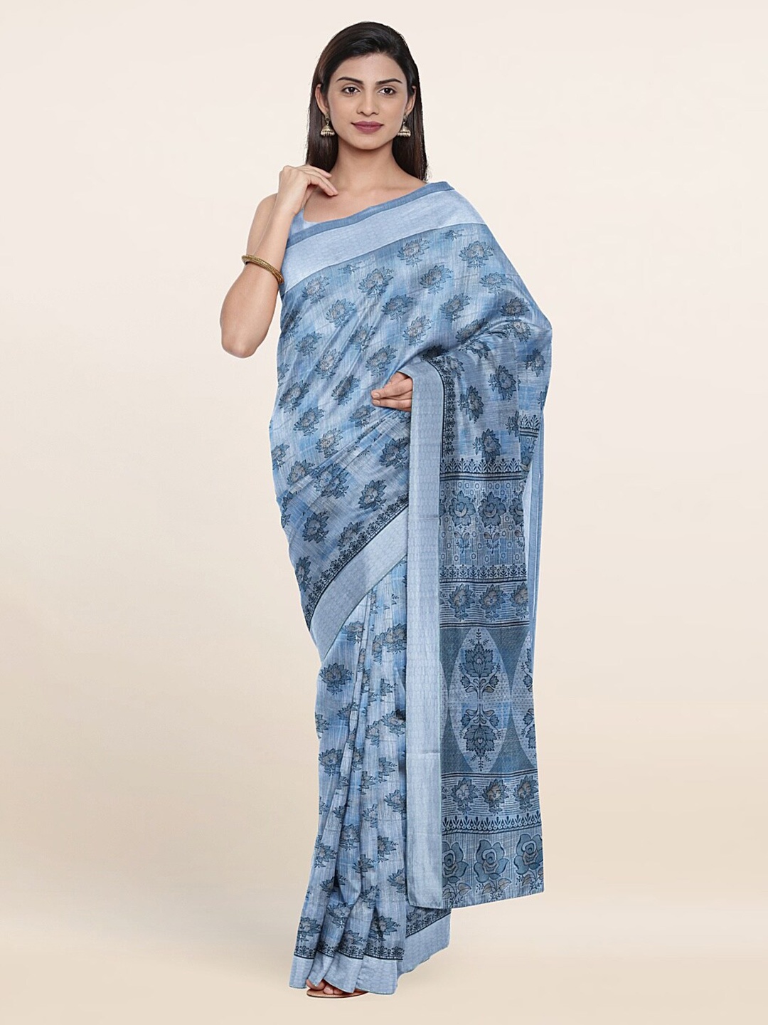 

Pothys Blue Floral Printed Cotton Blend Saree