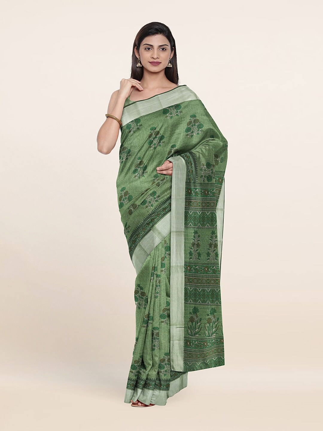 

Pothys Green & Brown Ethnic Motifs Saree