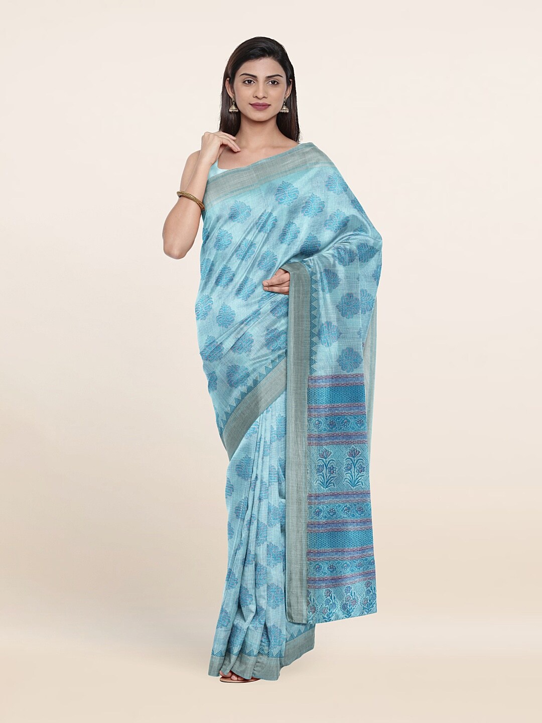 

Pothys Blue Ethnic Motifs Printed Saree
