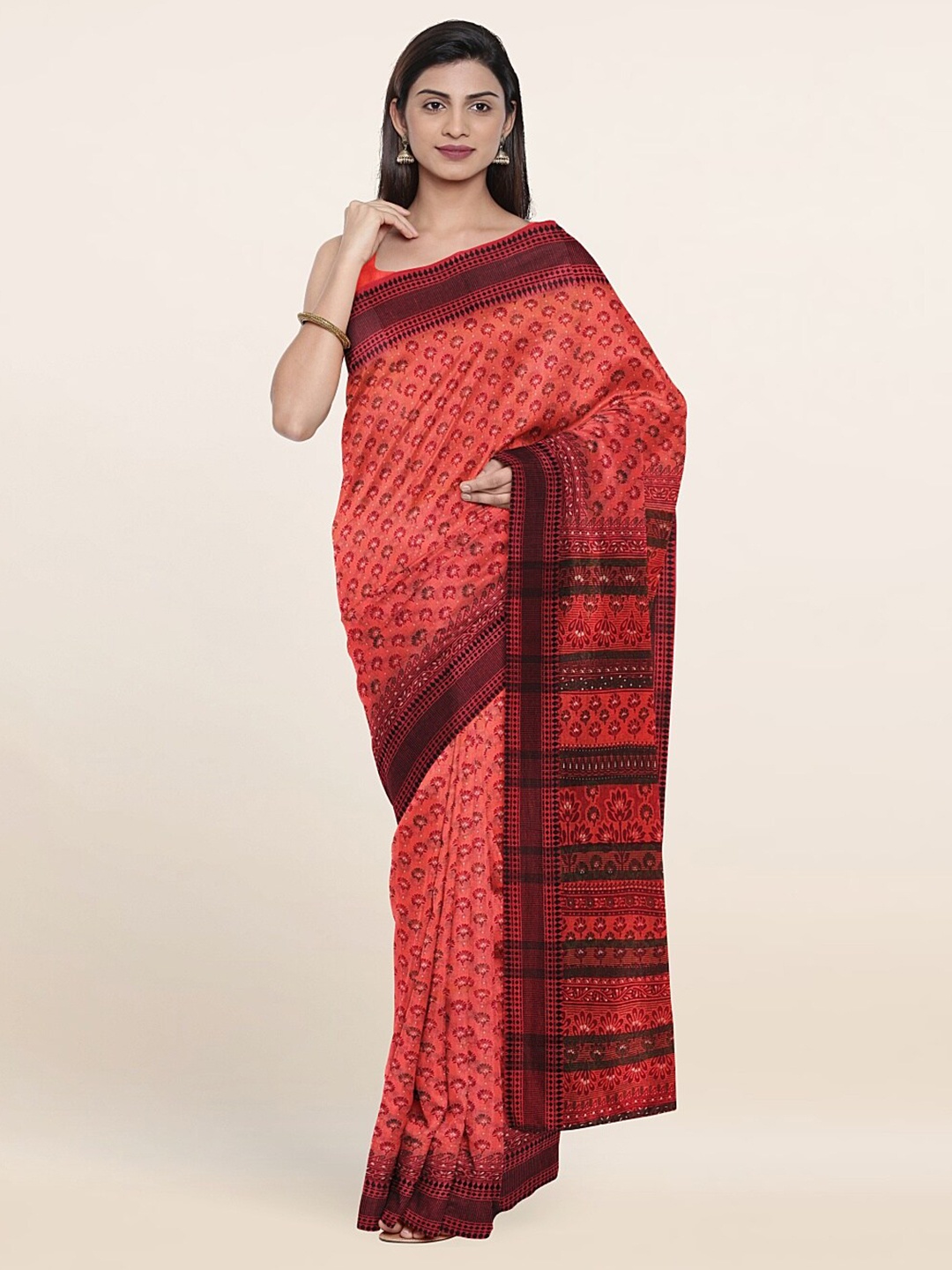 

Pothys Pink & Black Floral Saree