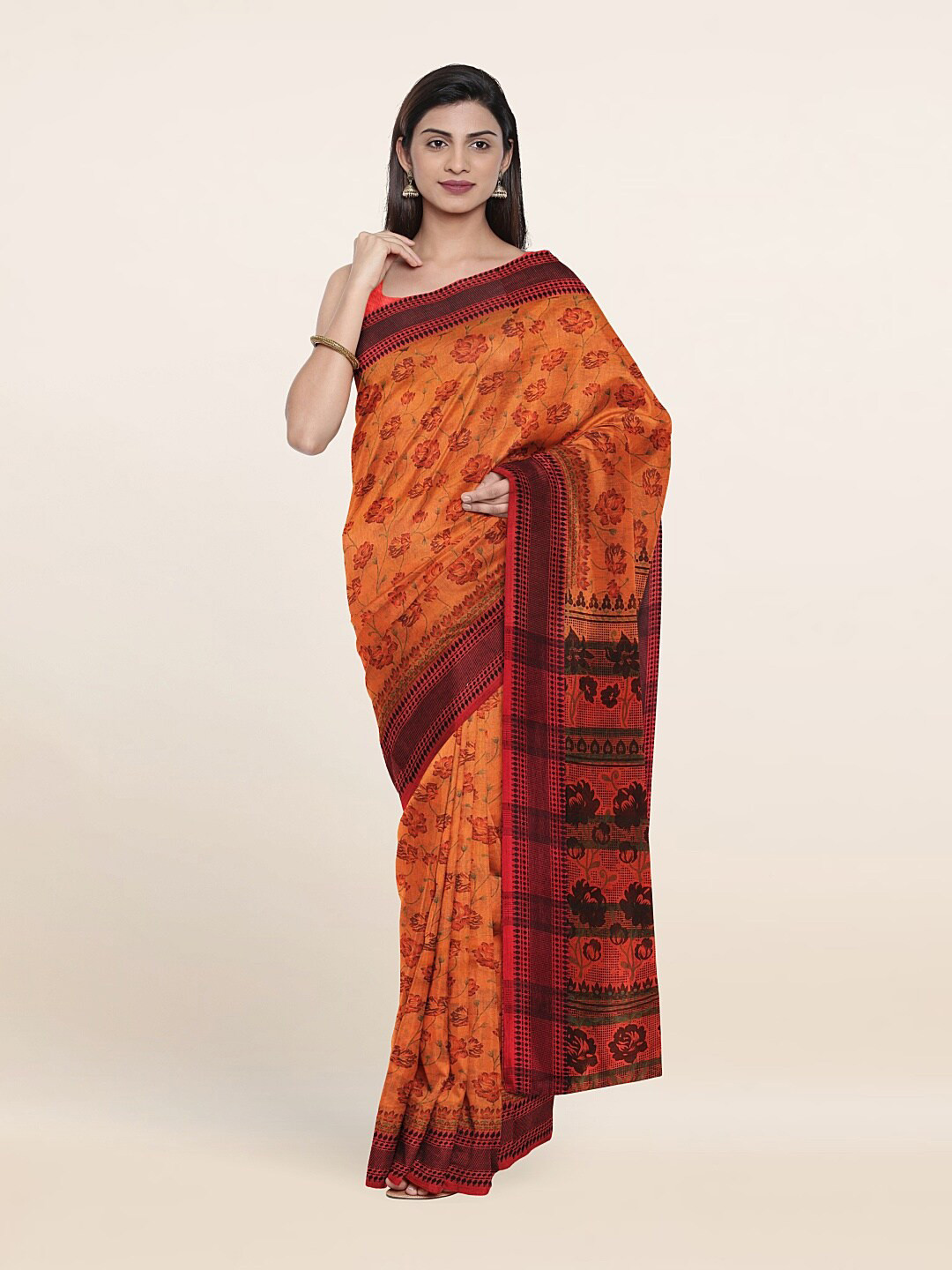 

Pothys Orange & Brown Floral Saree