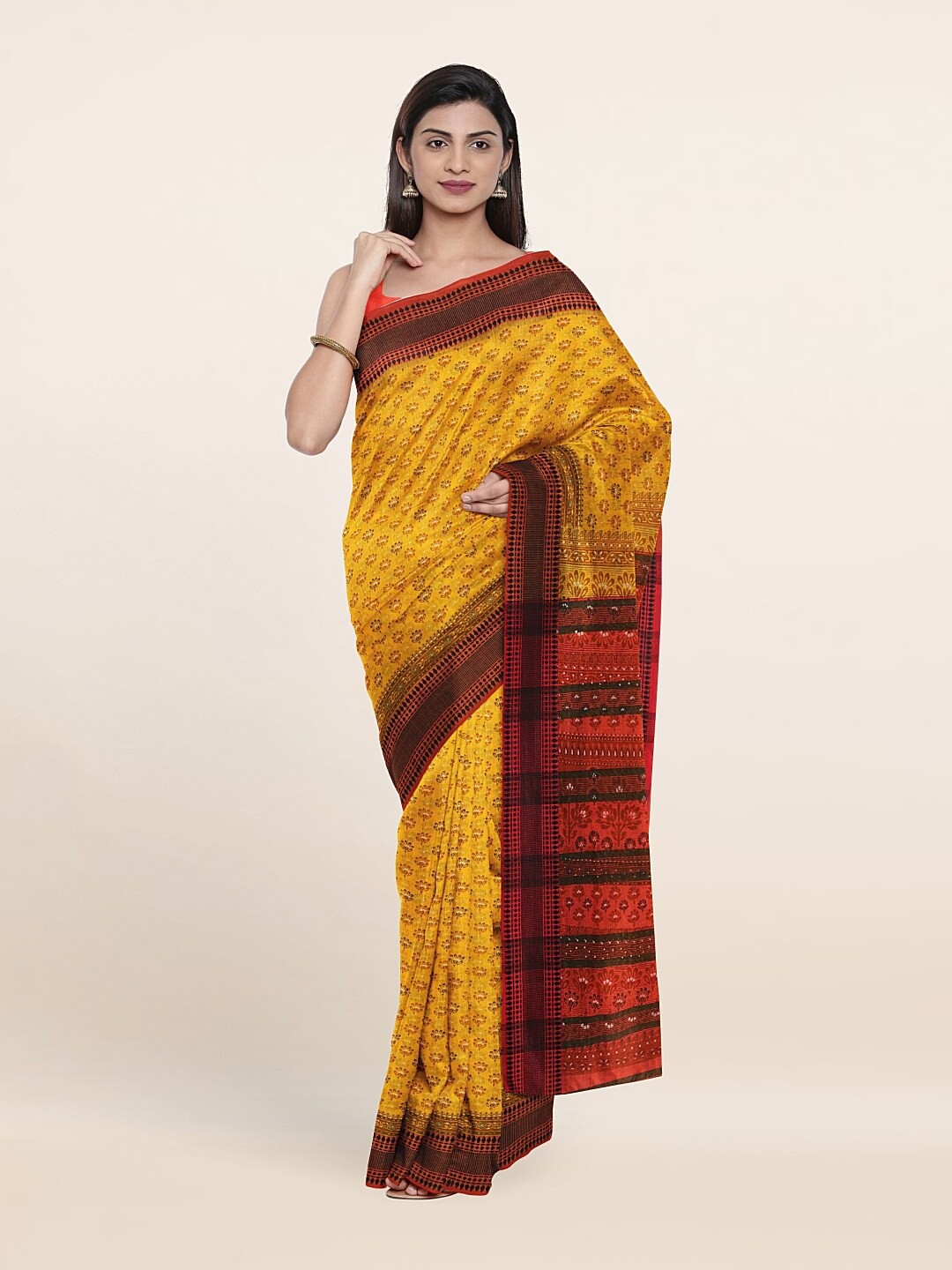 

Pothys Yellow & Red Floral Printed Cotton Blend Saree