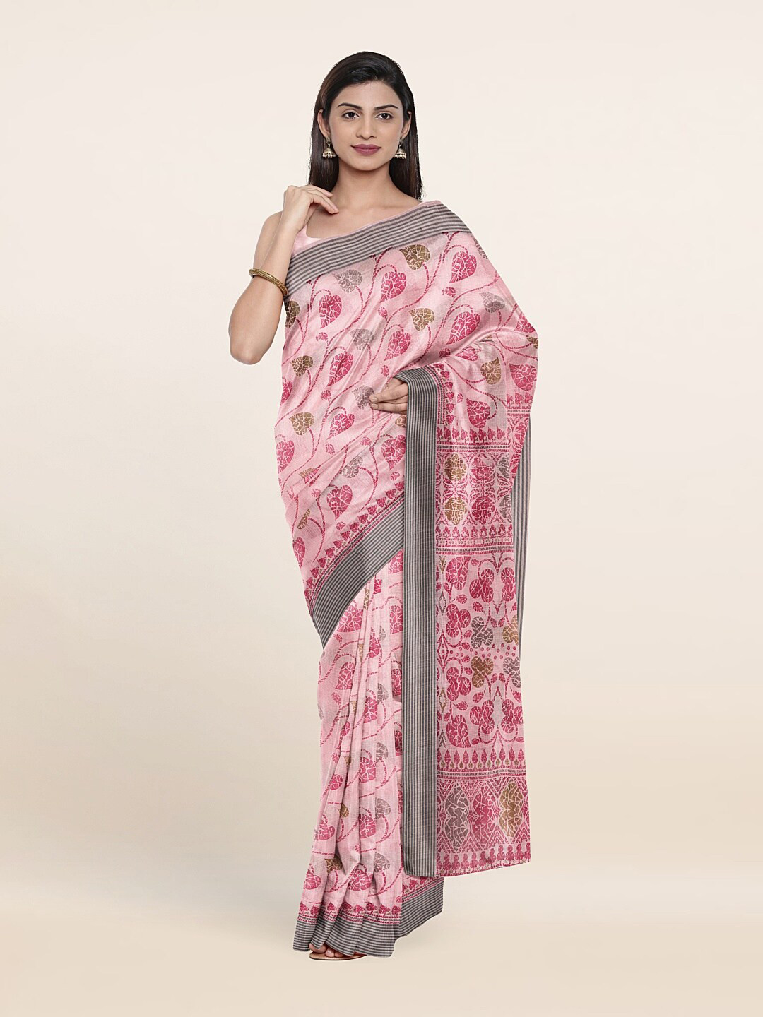 

Pothys Pink & Beige Floral Saree