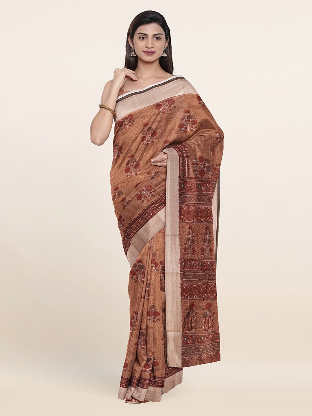 

Pothys Brown & White Floral Printed Zari Saree