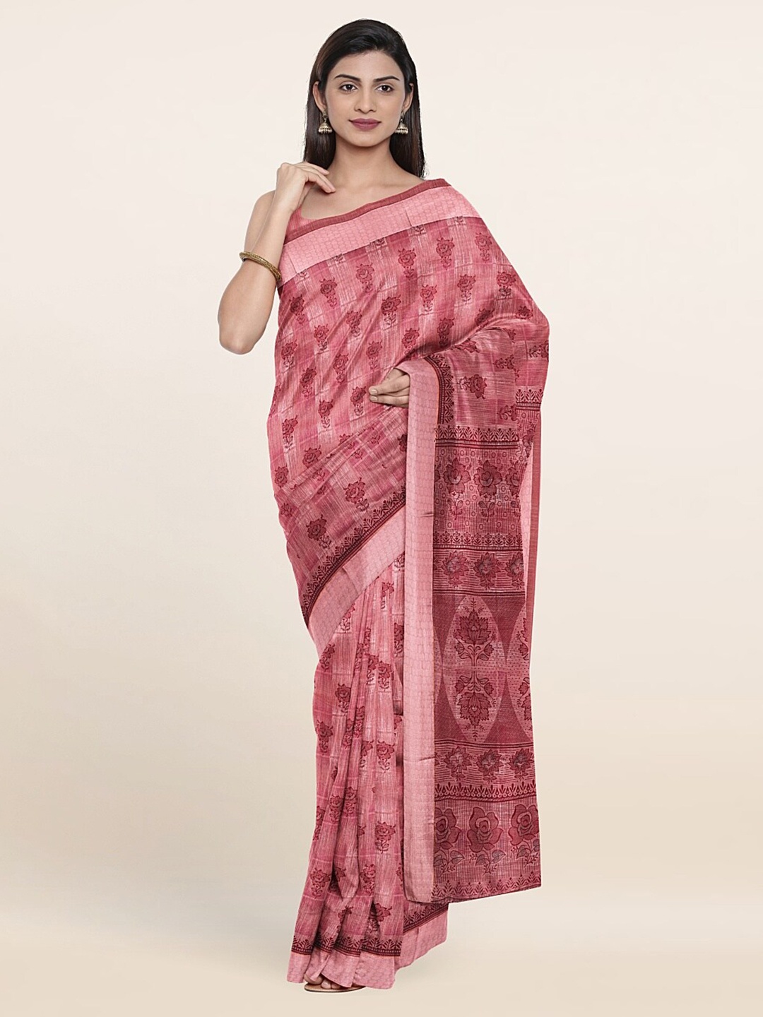 

Pothys Pink Floral Cotton Blend Saree