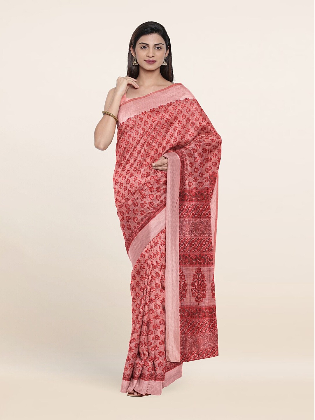 

Pothys Coral Pink & Red Ethnic Motifs Printed Saree