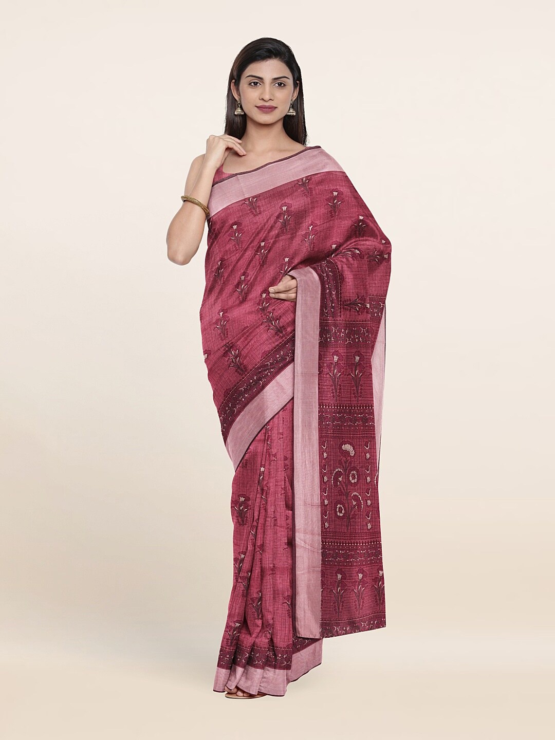 

Pothys Magenta & Maroon Floral Printed Zari Saree