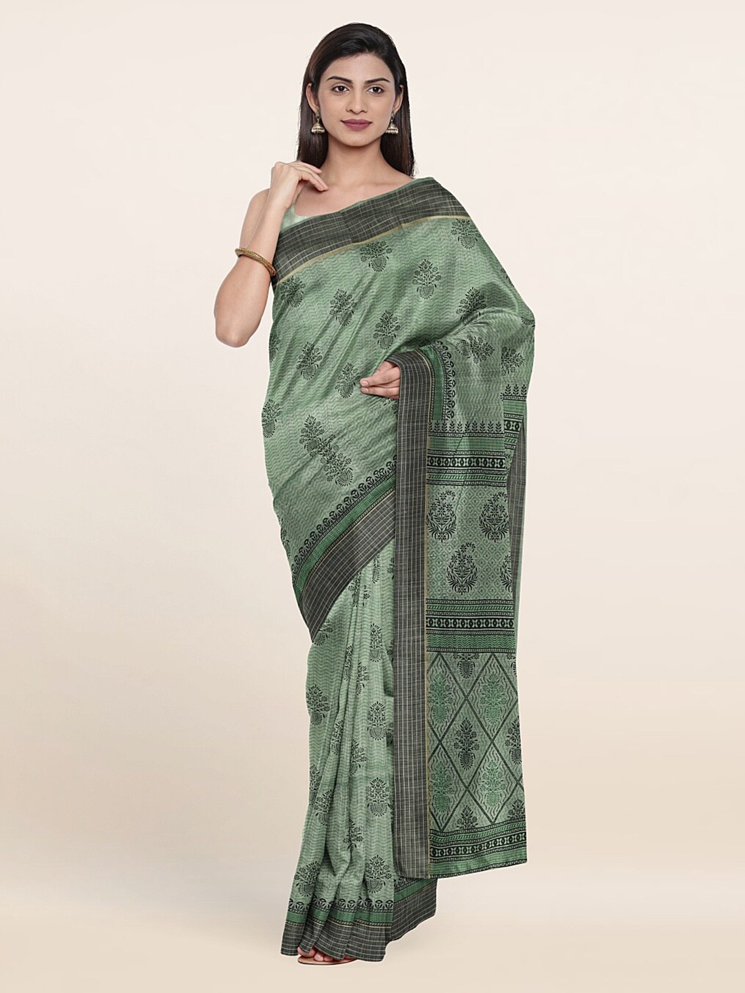

Pothys Green & Black Floral Printed Saree