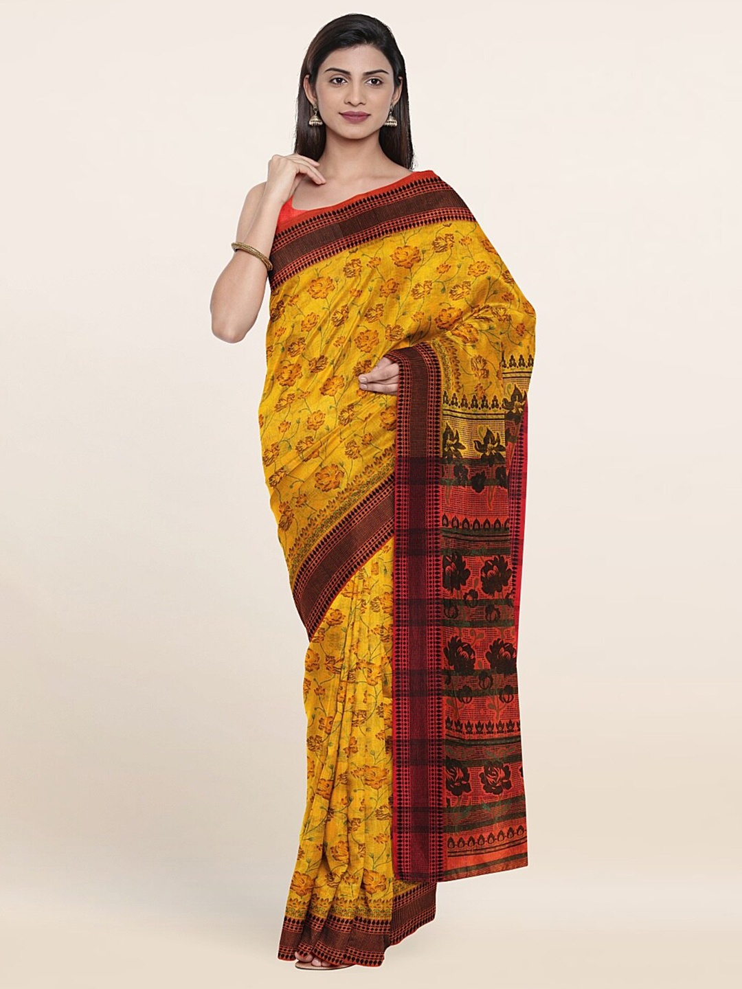 

Pothys Yellow & Red Floral Saree