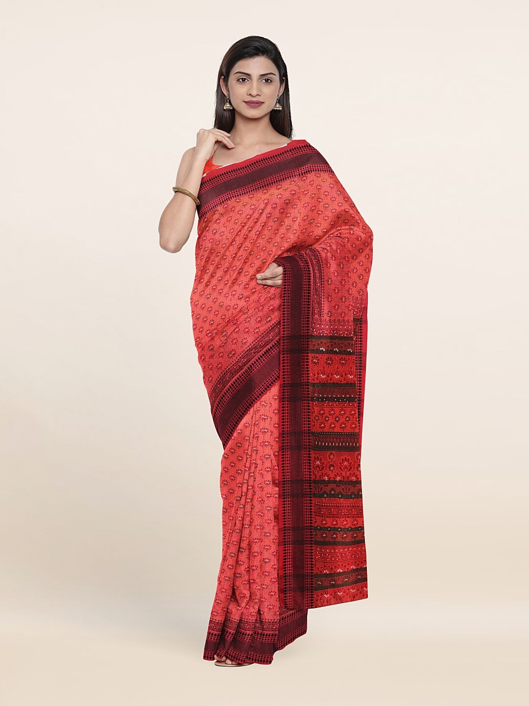 

Pothys Pink & Black Ethnic Motifs Cotton Blend Saree
