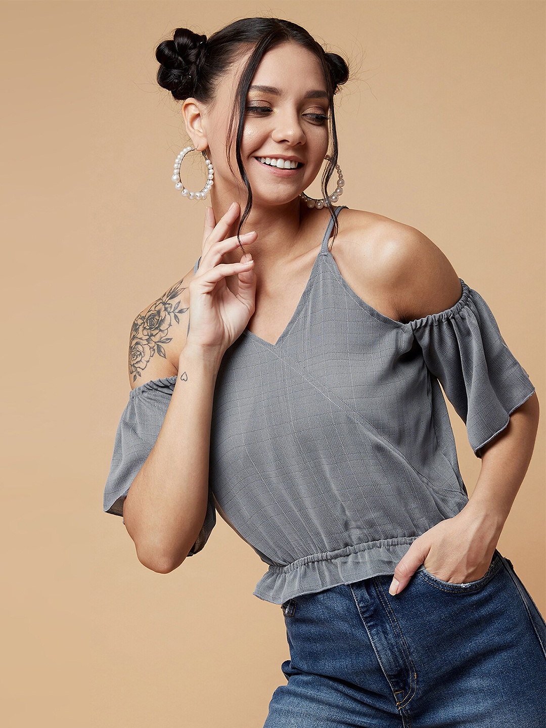 

CHIMPAAANZEE Women Grey Cinched Waist Top