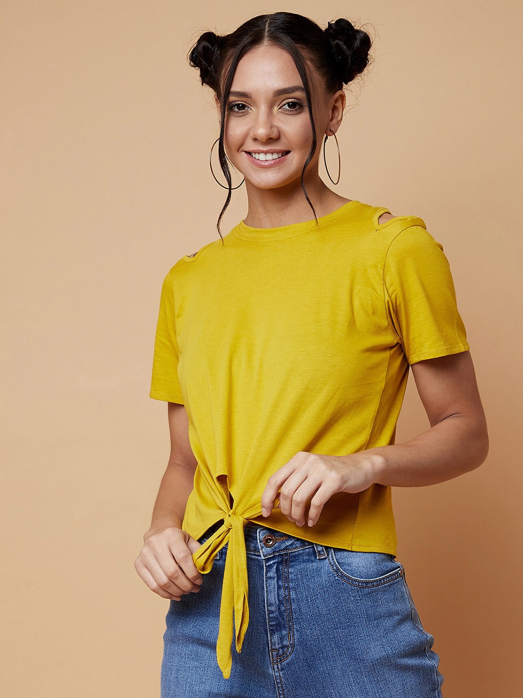 

CHIMPAAANZEE Mustard Yellow Solid Pure Cotton Top