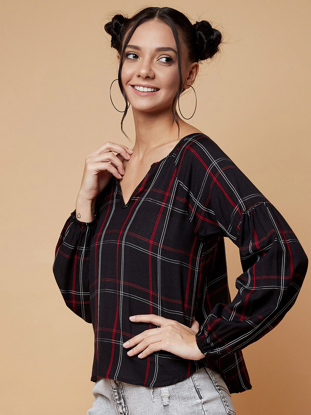 

CHIMPAAANZEE Black & Red Checked Pure Cotton Top