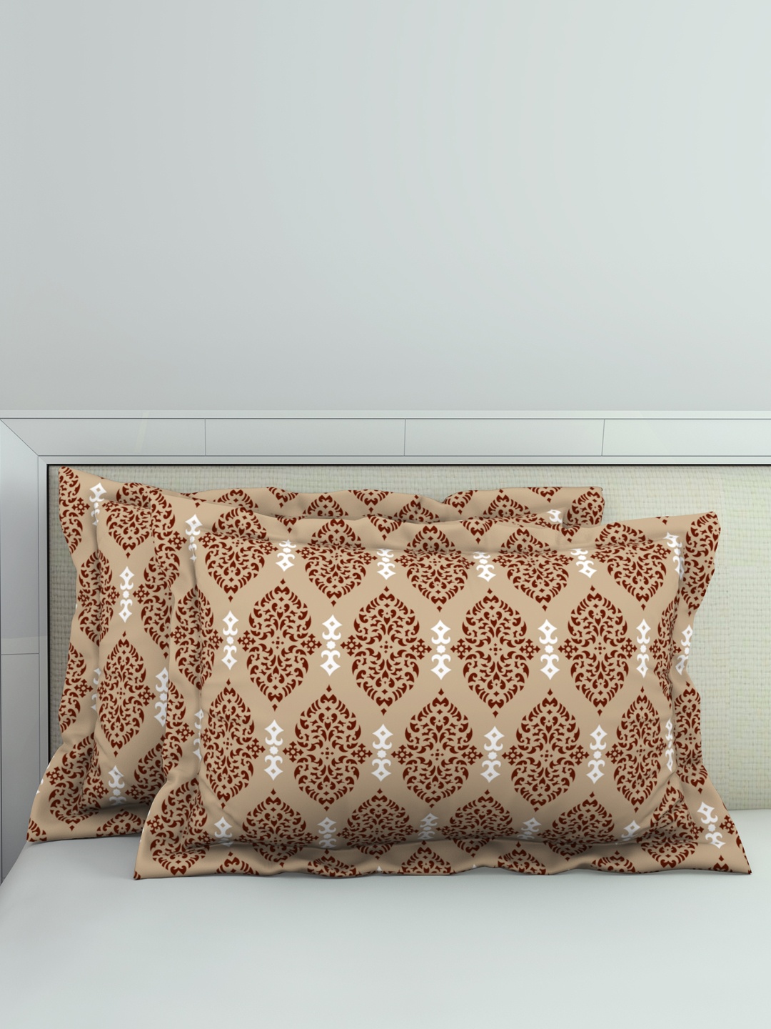 

Welspun Pack Of 2 Printed Pure Cotton Anti Bacterial Pillow Covers, Brown