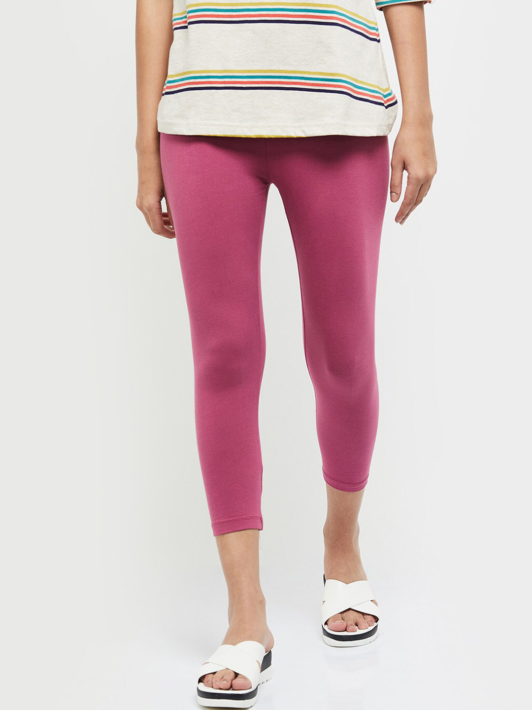 

max Women Pink Solid Ankle-Length Leggings
