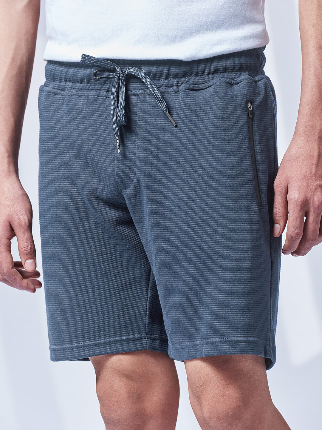 

The Souled Store Men Navy Blue Ribbed Shorts