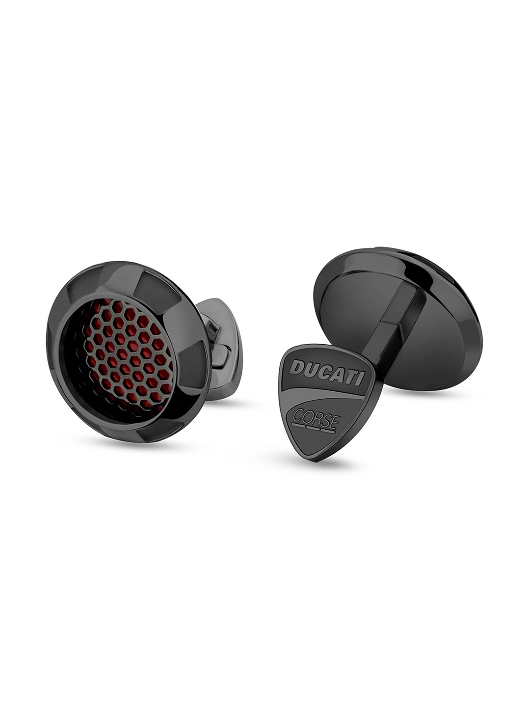 DUCATI CORSE Black & Red Textured Round Cufflink