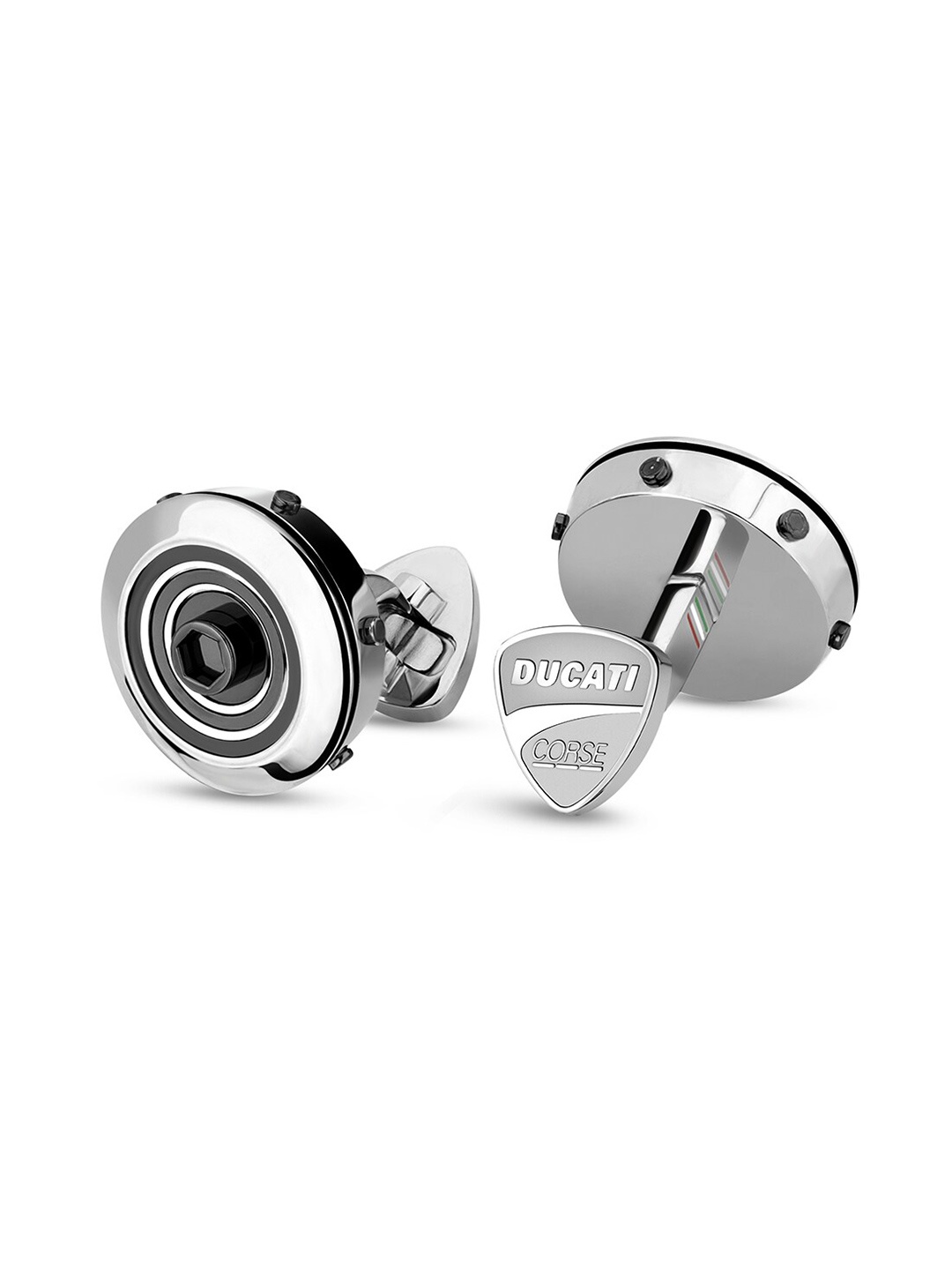 

DUCATI CORSE Men Silver-Toned & Black Formal Silver Cufflink