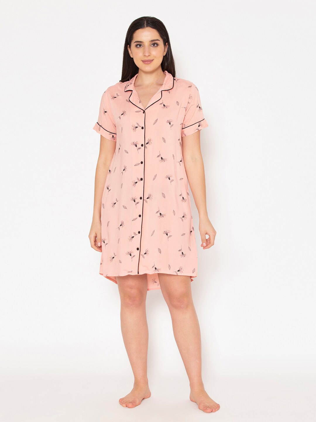 

Clovia Peach-Coloured Printed Nightdress