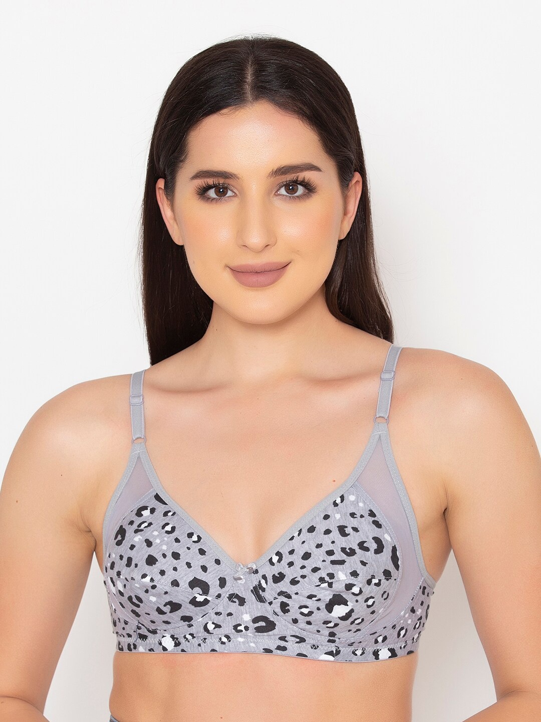 

Clovia Grey & Black Non Padded & Non Wired Animal Printed Bra