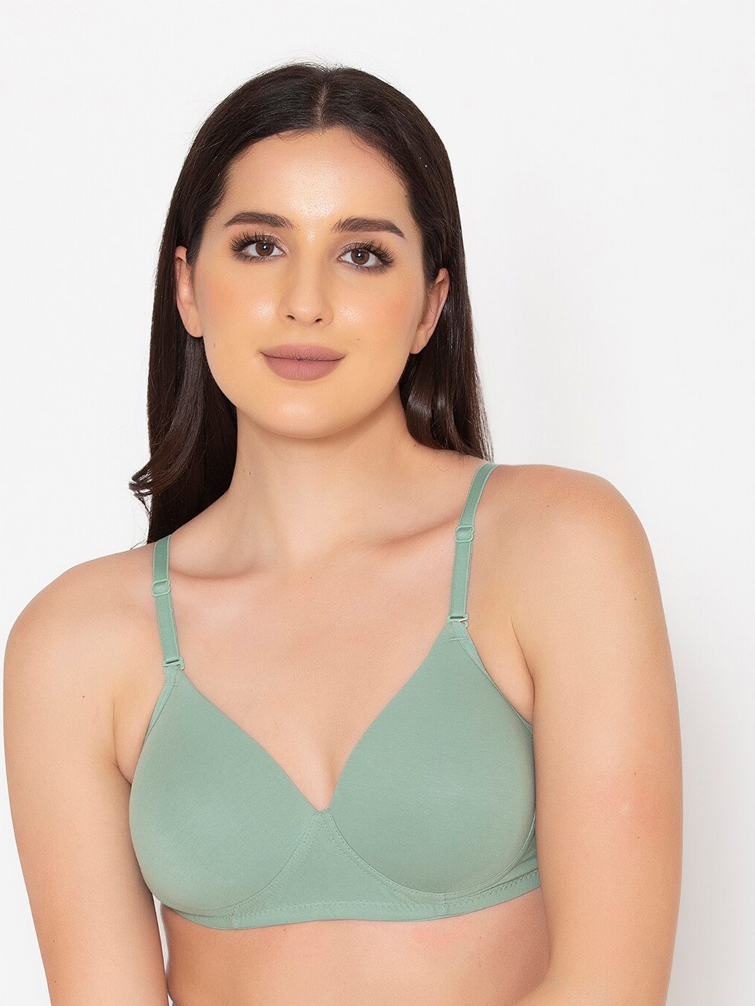 

Clovia Green Lightly Padded Non-Wired Seamless T-shirt Bra BR1581P1142B