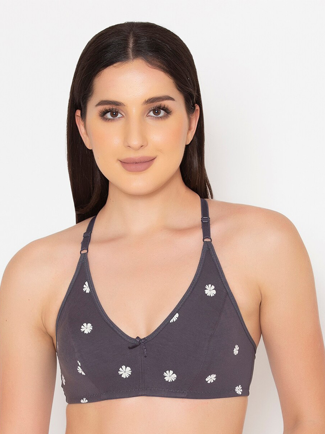 

Clovia Grey & White Floral Printed Non-Padded Cotton Everyday Bra