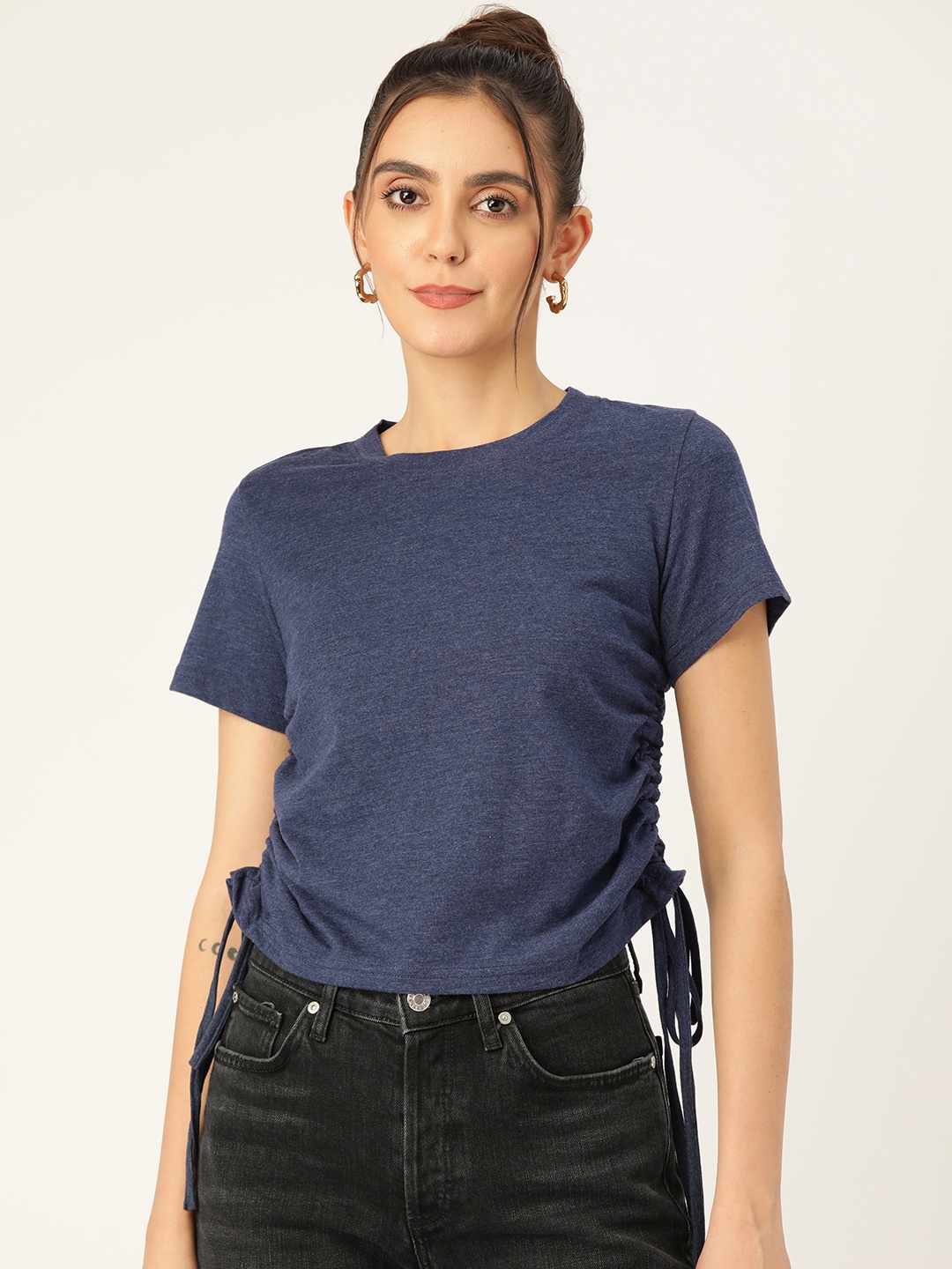 

Rue Collection Navy Blue Solid Knot Detail Top
