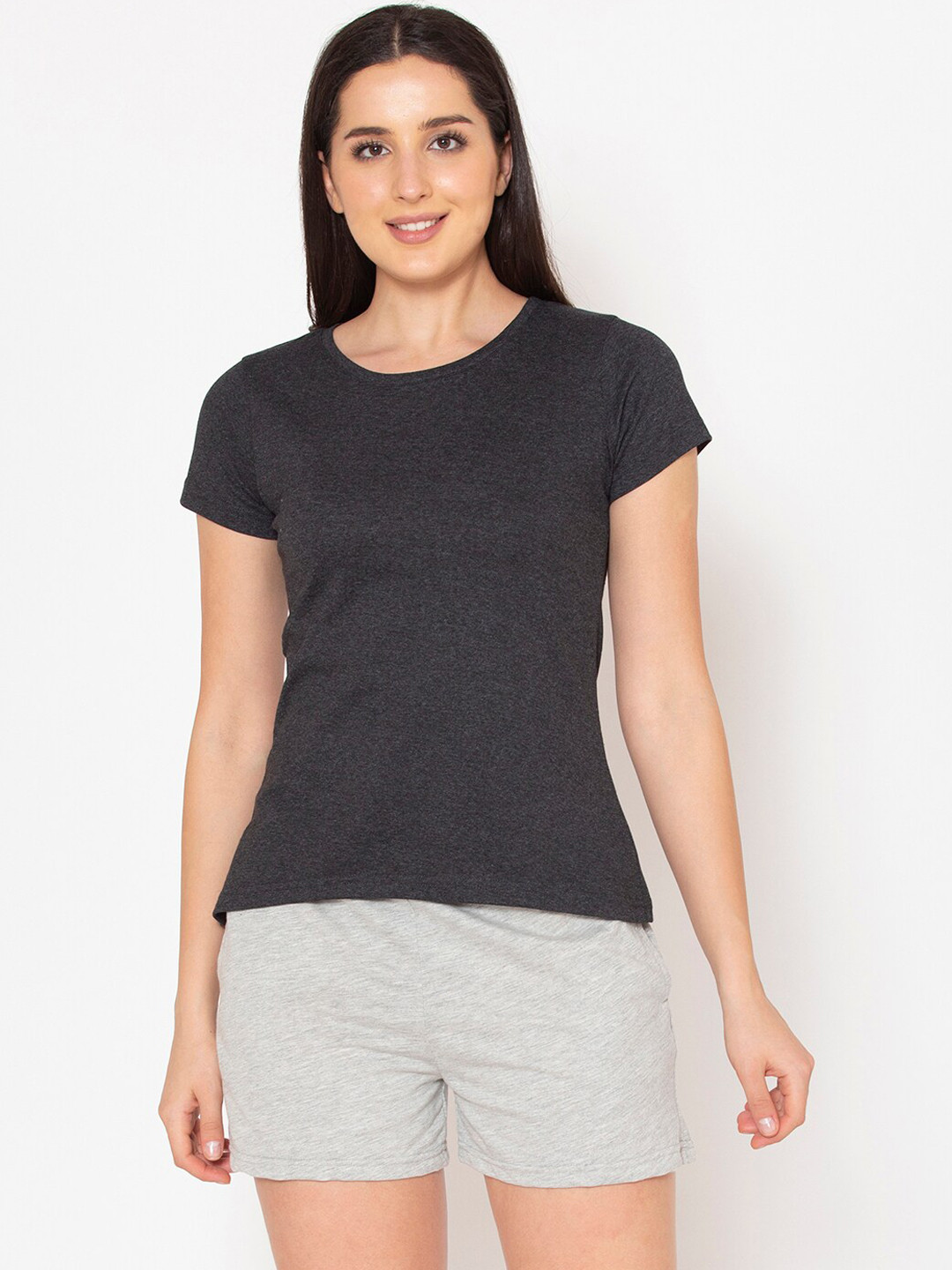 

Clovia Women Grey & Black Solid Night suit